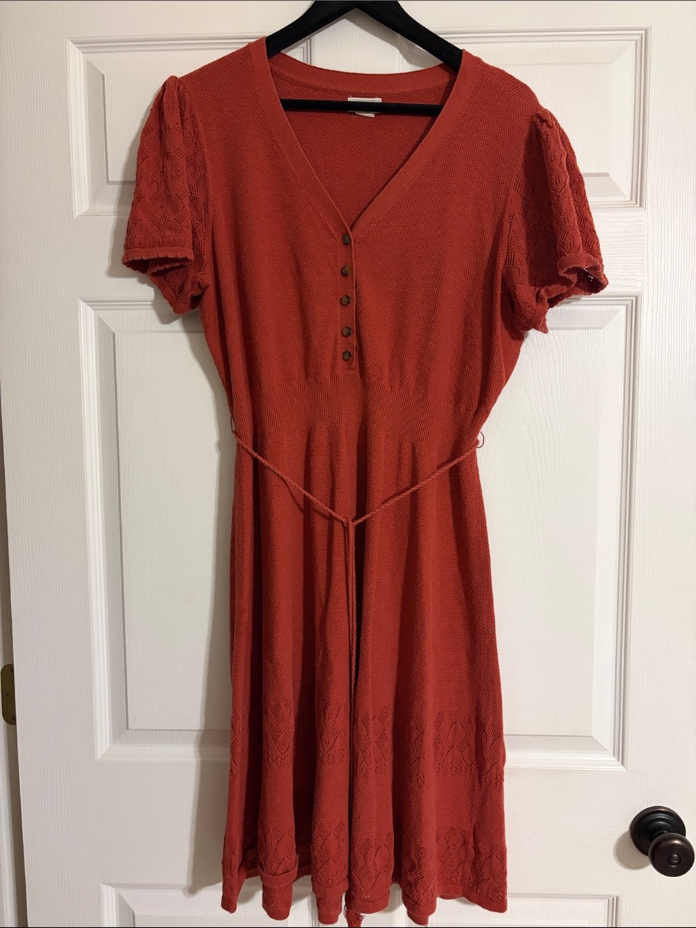 Fat Face Rust Orange V‑Neck Button Midi Dress